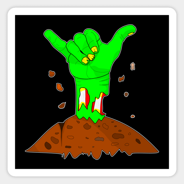 Zombie Hand. Hang Loose. Ideal Halloween Shirt Magnet by Slap Cat Designs